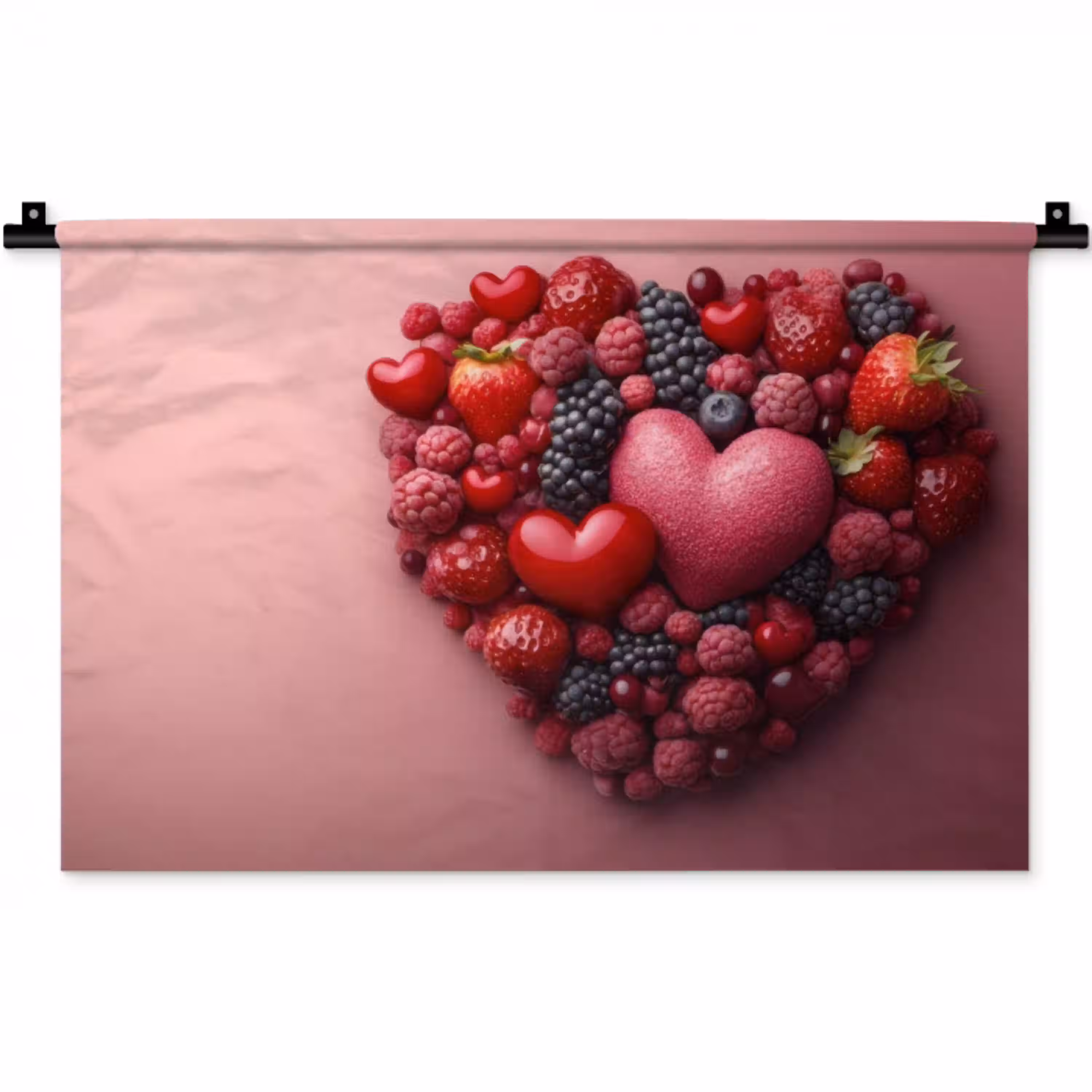 Fruit - Hartjes - Aardbeien - Frambozen - Bosbessen Wandkleed katoen klein -zz3d