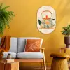 Oranje - Theepot - Bloemen - Bladeren Wandcirkel Ovaal Forex klein -sfeer4