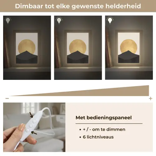 Bergsilhouetten - Gouden cirkel - Beige Light Box met kabel (Tafellamp) klein -USP_dimbaarNL