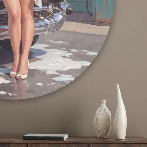 Auto - Vrouw - Groen Akoestische PET Vilt - Rond klein -sfeer5_closeup