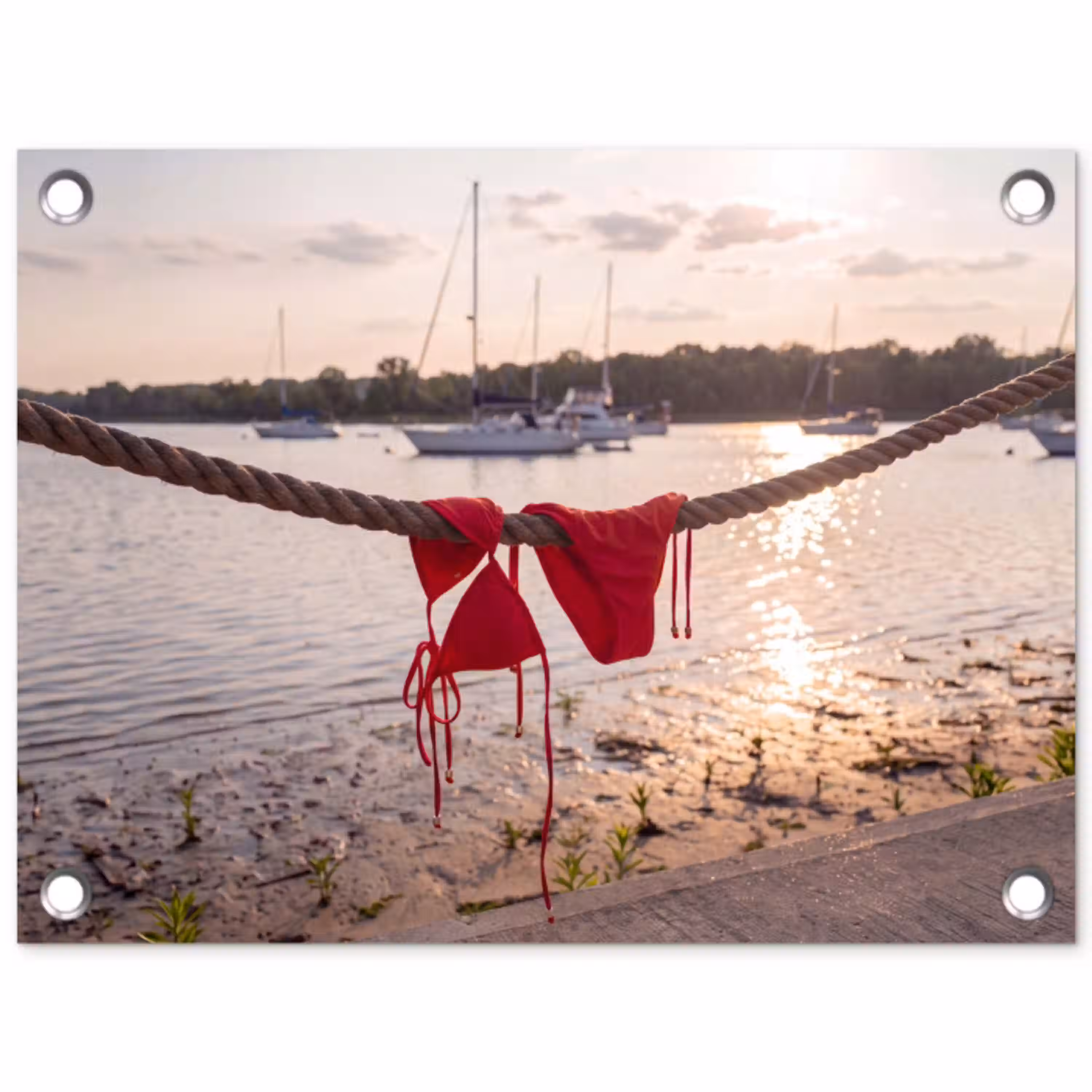 Badkleding - Rood - Zomer - Water - Zonsondergang tuinposter los doek klein -3d