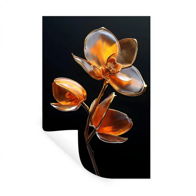 Bloem - Orchidee - Oranje Muursticker klein -3d