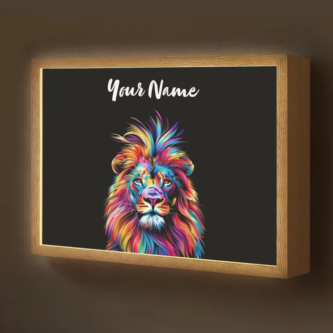 Lightbox - Kids' Wall Lamp with Name -. Lions - Colorful - Black - Animals