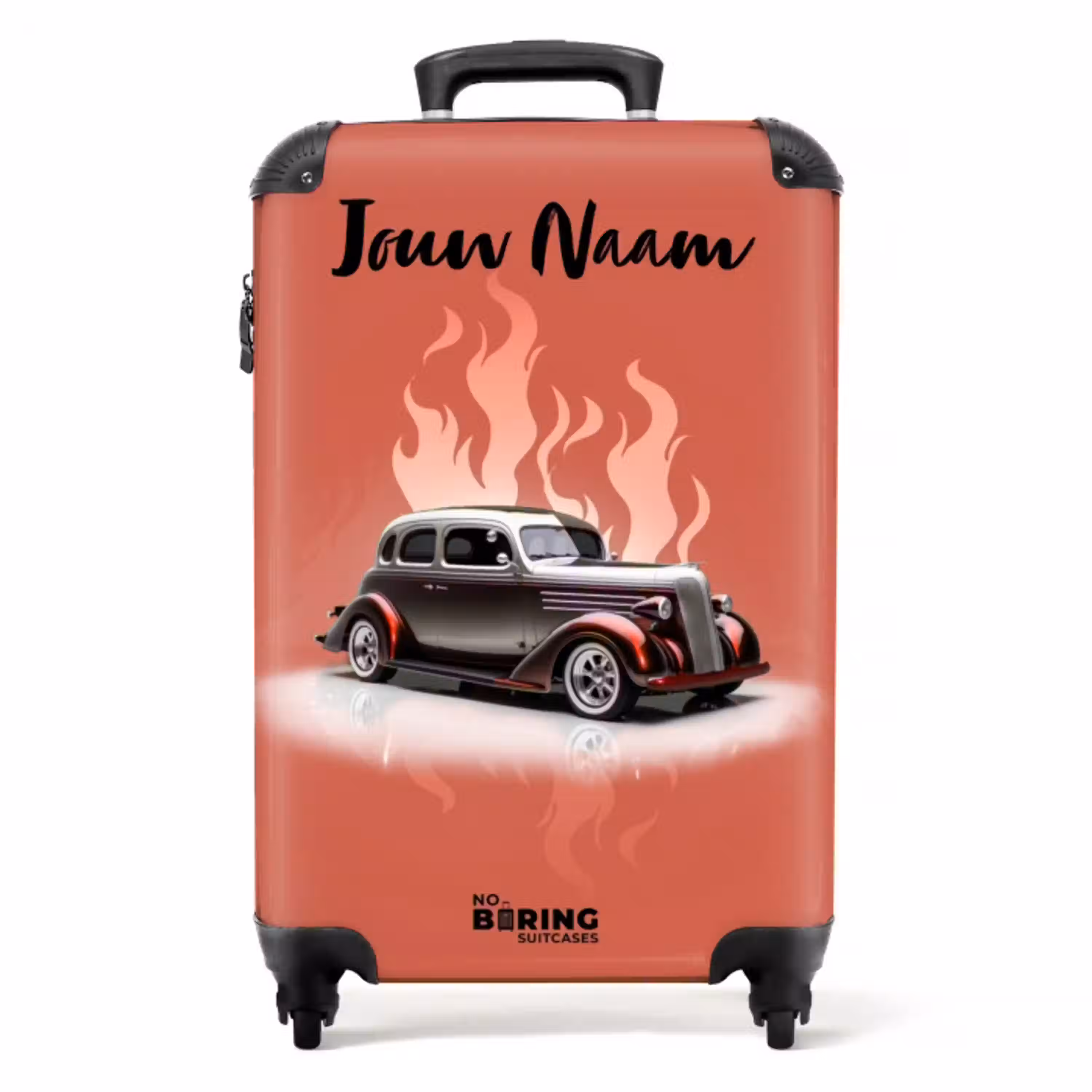 Grijze auto met roze vlammen NBS - Handbagage koffer - Kinderen Unisex middel -productfoto_recht