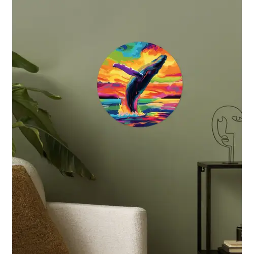 Zonsondergang - Walvis - Geschilderd - Kleurrijk Wandcirkel behangsticker klein -sfeer2