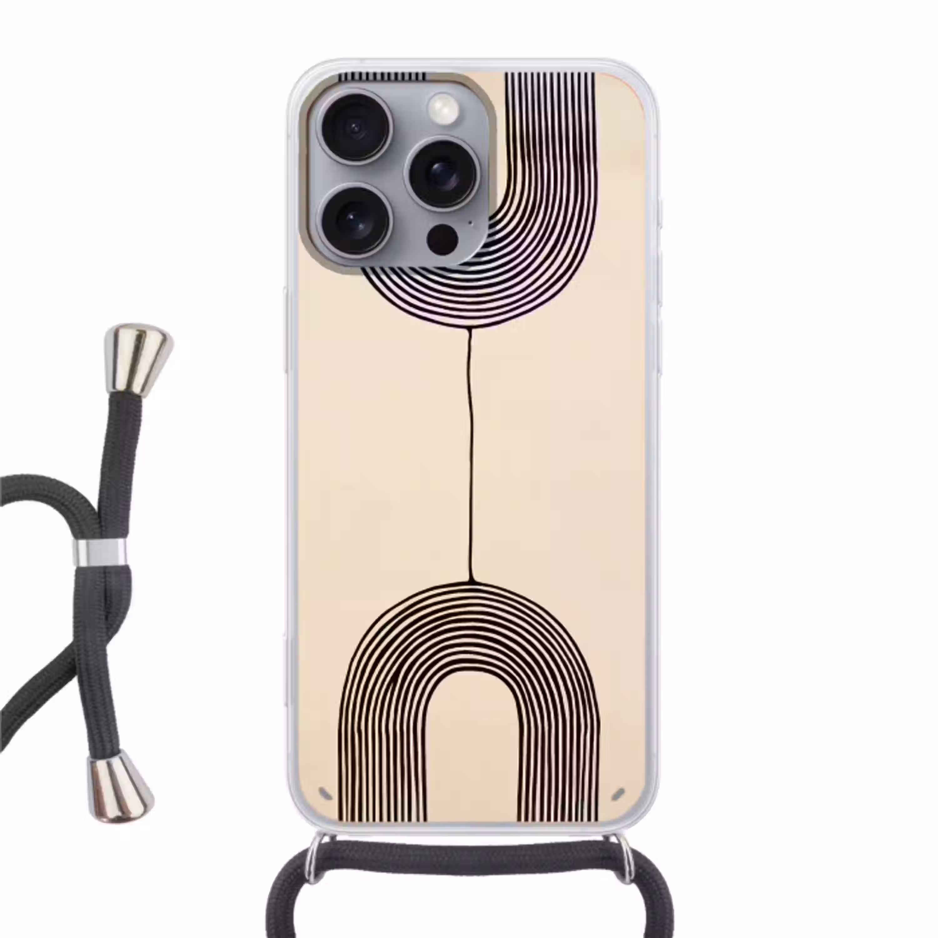 Geometrische bogen - Minimalistisch - Symmetrisch Hoesje iPhone 16 Pro Max met koord klein -3d