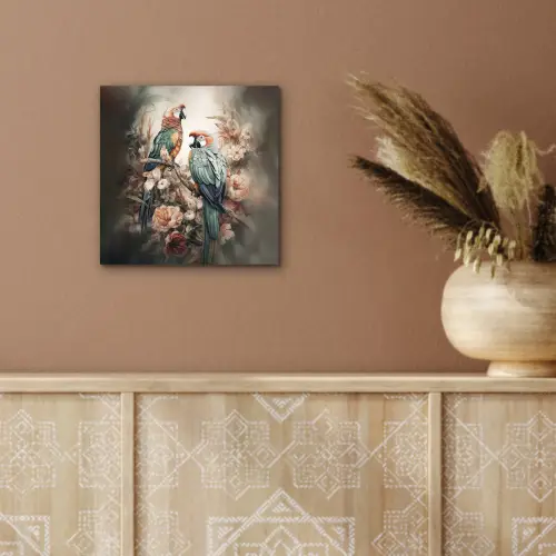 Papegaaien - Vogels - Natuur - Bloemen aluminium wit klein -sfeer4
