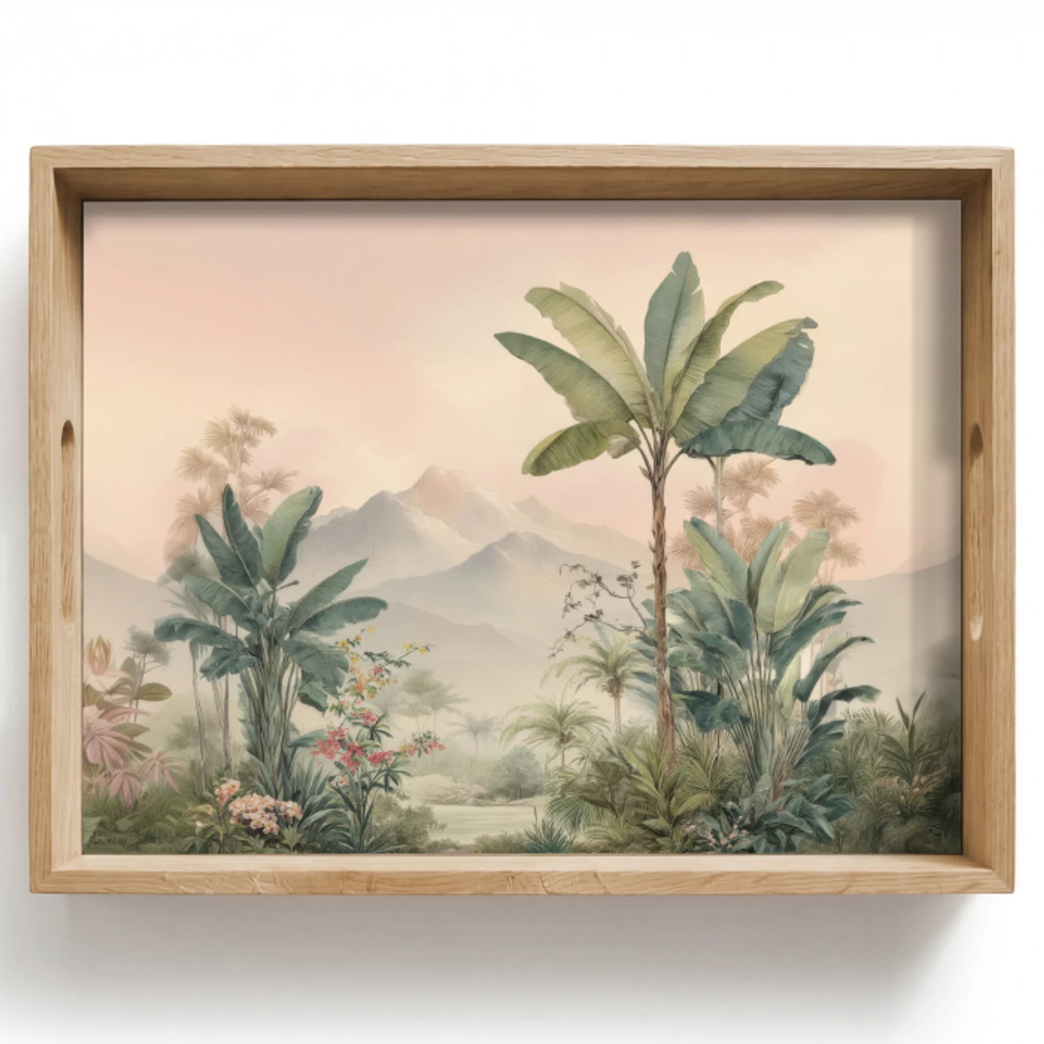 Tropisch landschap - palmbomen - Bloemen - Roze lucht Dienblad Rechthoek middel -z3d_shopping