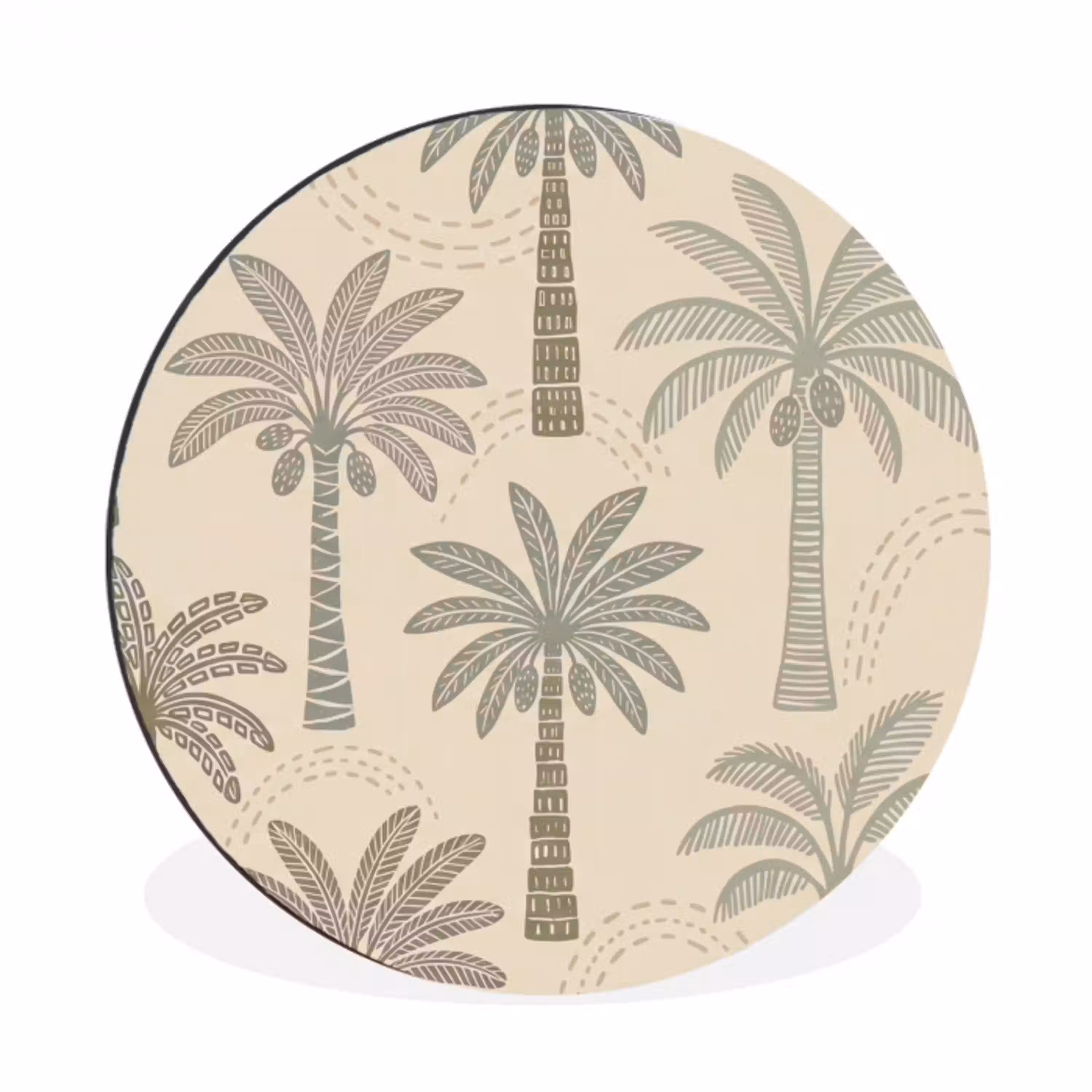 Palmbomen - Patroon - Tropisch - Beige Wandcirkel aluminium klein -3d