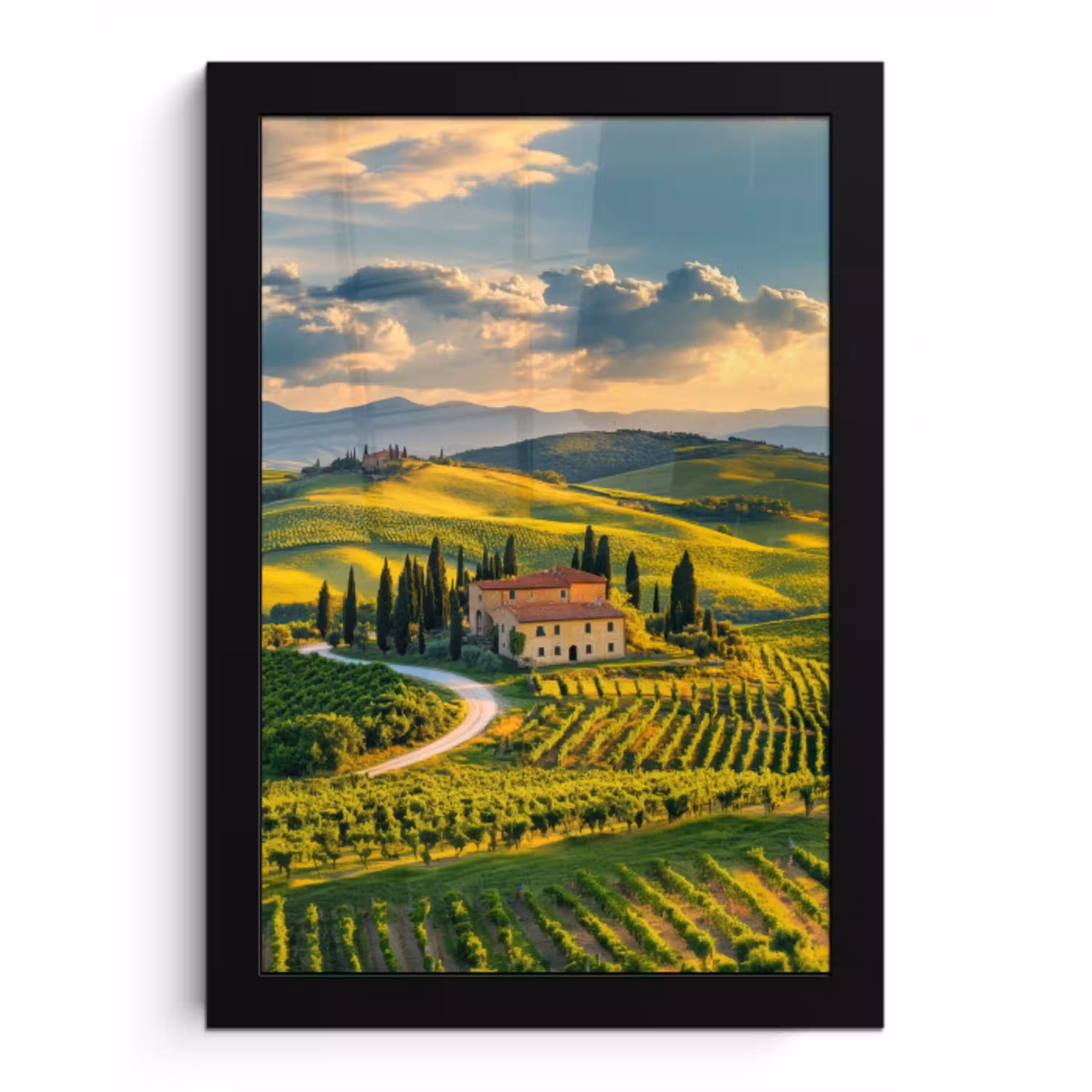 Toscane - Landschap - Wijngaarden fotolijst zwart zonder passe partout klein -3d
