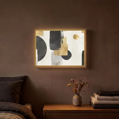Goud - Rechthoeken - Cirkels - Abstract Light Box met batterij (Wandlamp) middel -sfeer4
