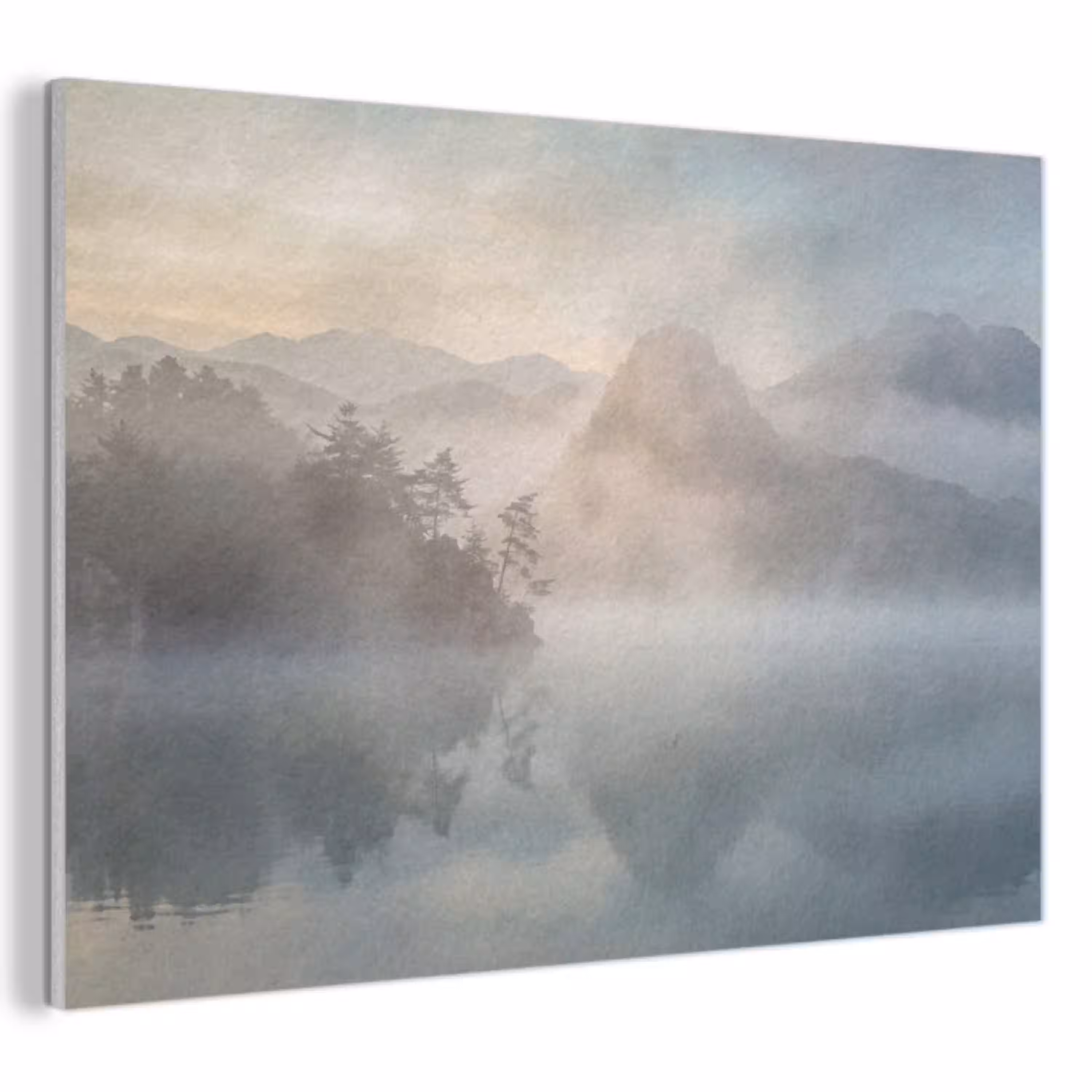 Landschap - Bergen - Mist - Water - Natuur PET vilt klein -3d