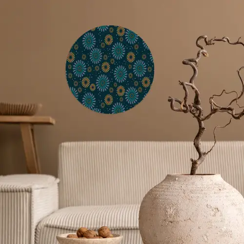 Blauw - Patroon - Retro Wandcirkel behangsticker klein 186 -sfeer1
