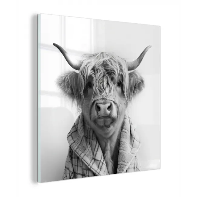 Schotse Hooglander - Koe - Badjas - Zwart wit plexiglas 5mm klein -z3d
