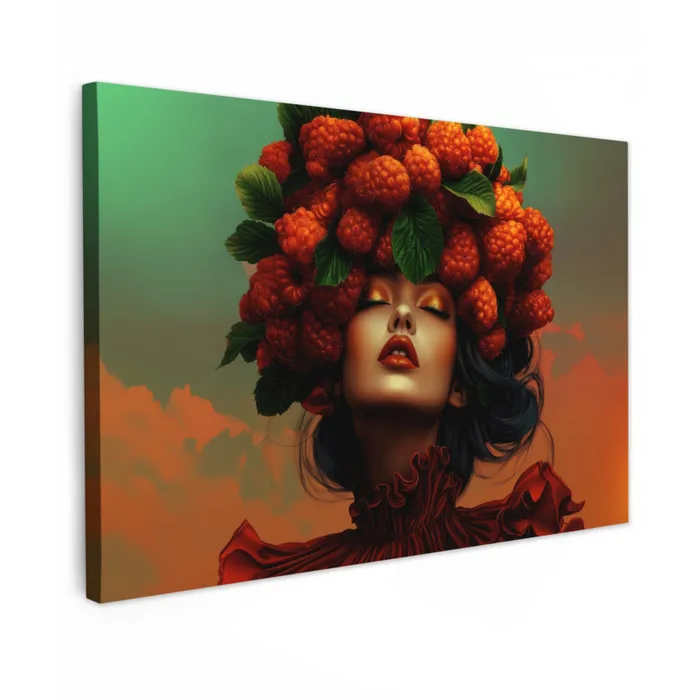 Vrouw - Frambozen - Bladeren Tuinposter op houten frame 2 cm dik klein -3d