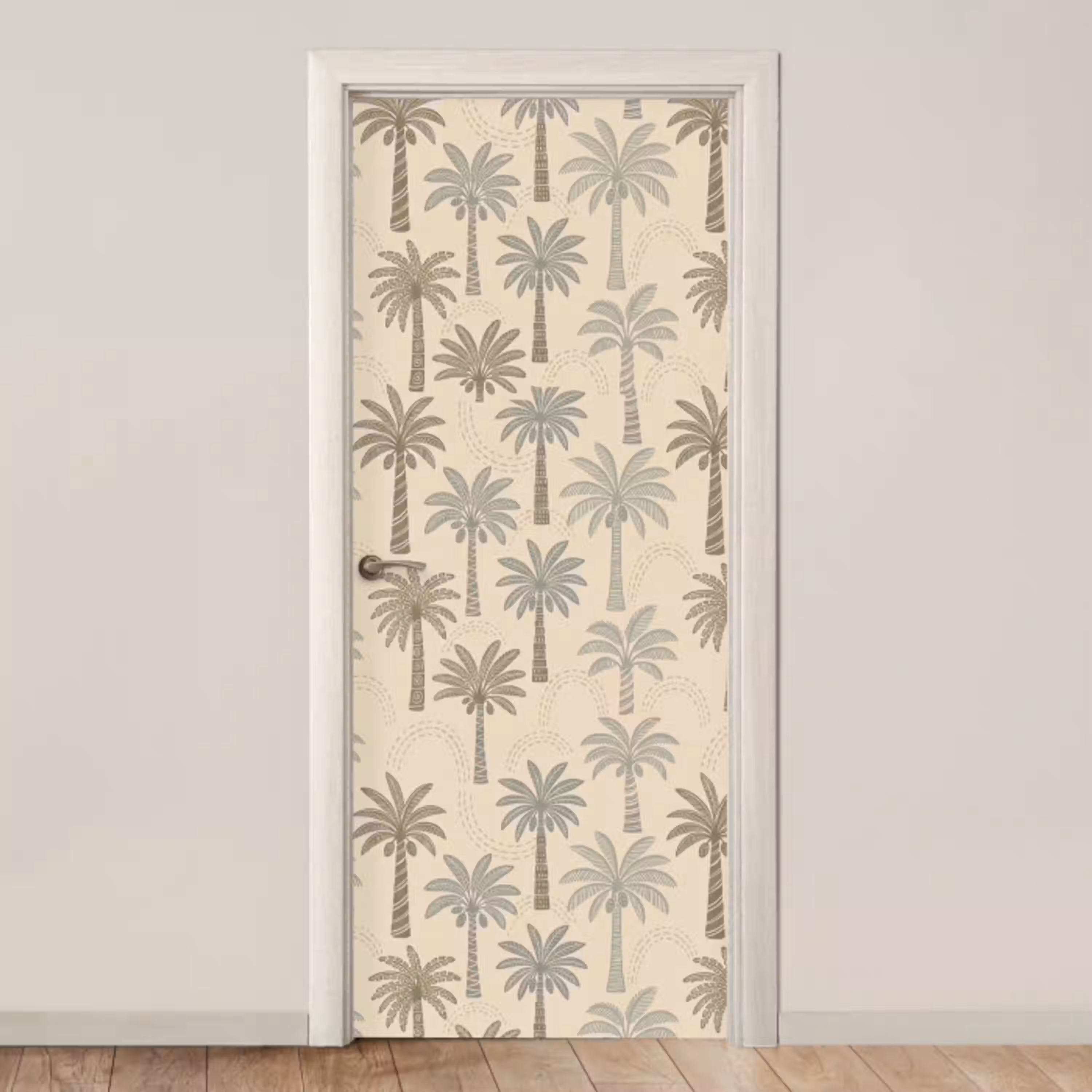 Palmbomen - Patroon - Tropisch - Beige deurposter klein -3d_beige