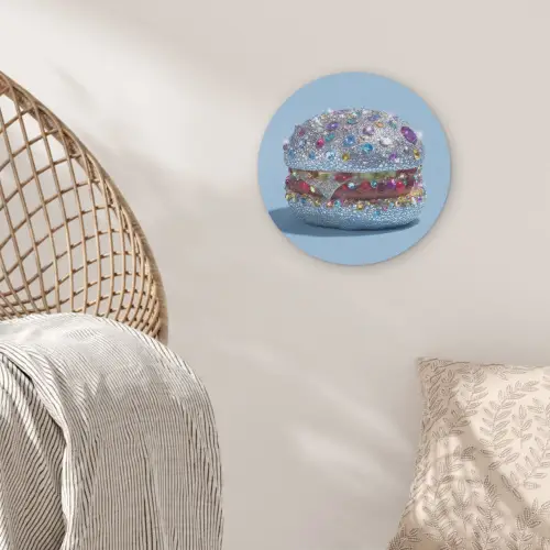 Glitters - Hamburger - Blauw Akoestische PET Vilt - Rond klein -sfeer4