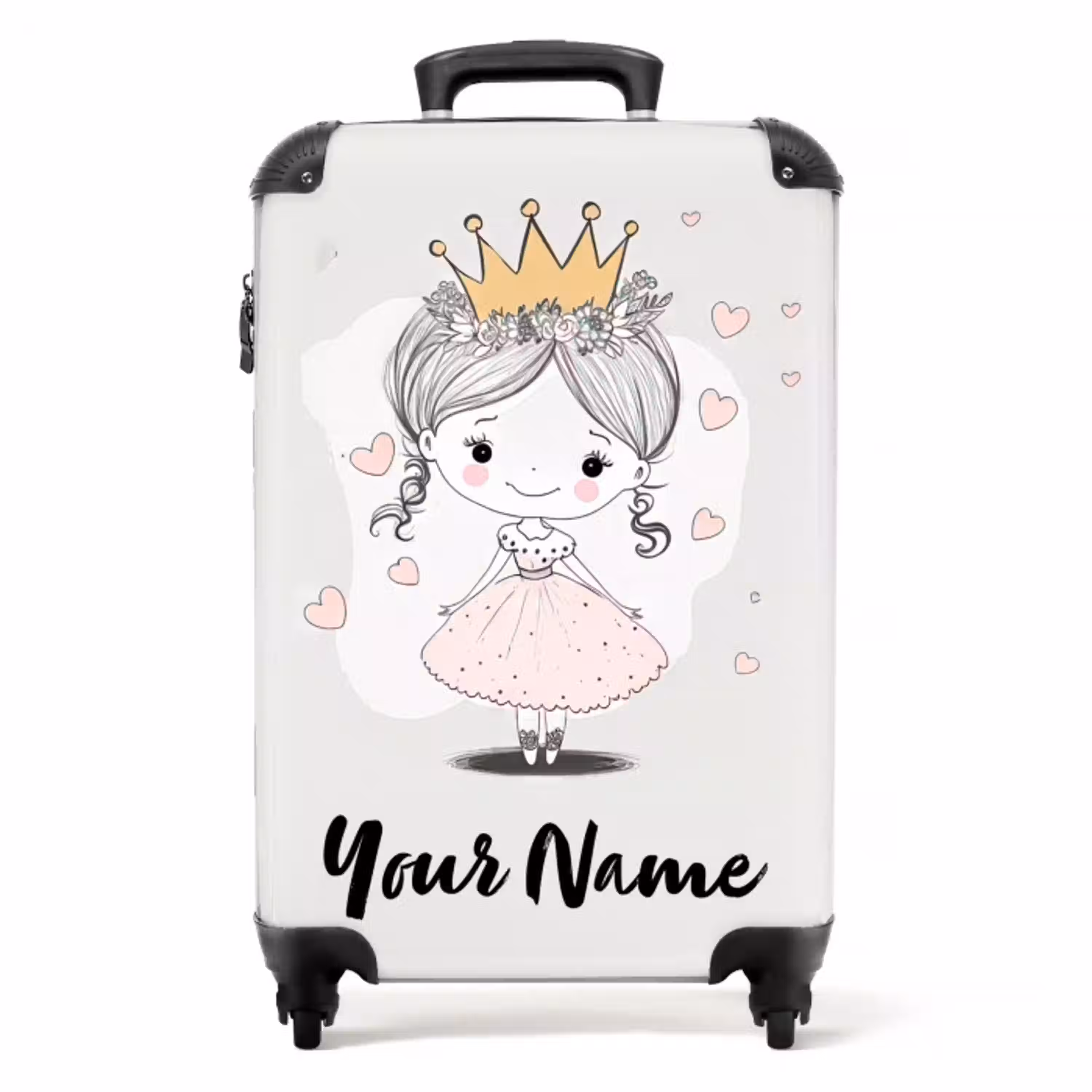 Prinses met kroon en roze hartjes NBS - Handbagage koffer - Kinderen Unisex middel -productfoto_recht