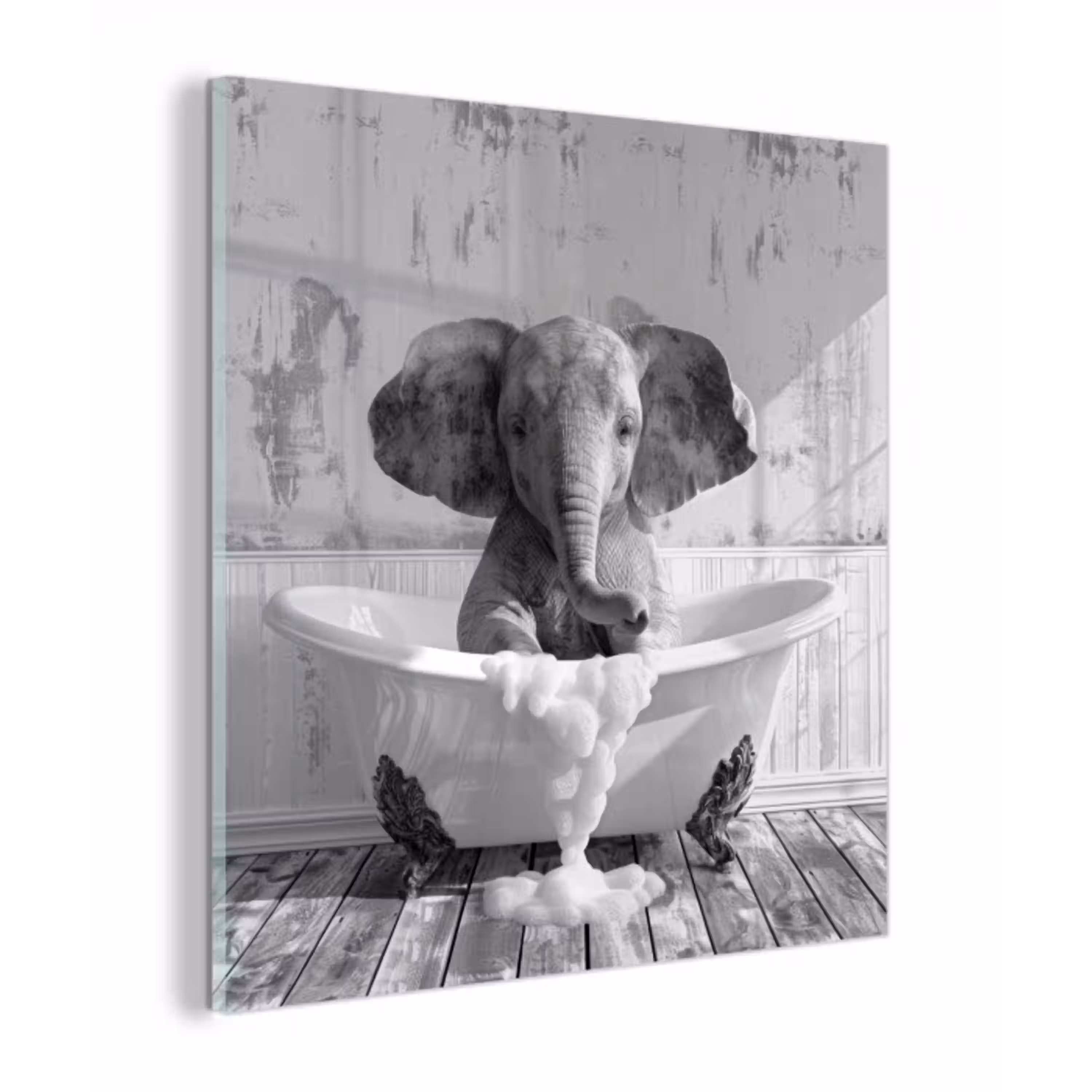 Olifant - Vintage - Dieren - Zwart - Wit plexiglas 5mm klein -z3d
