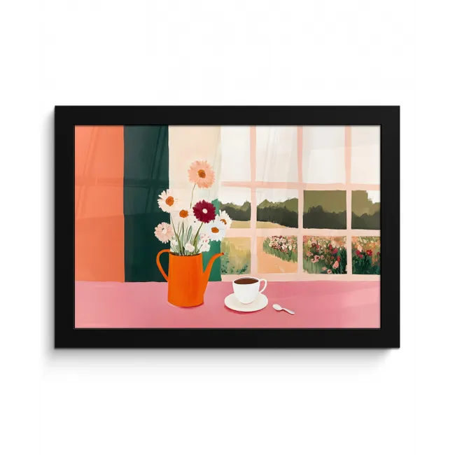 Bloemen - Koffie - Raam fotolijst zwart zonder passe partout klein -3d