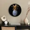 Ananas - Bloemen patroon - Goud - Delftsblauw Fotolijst rond zonder passe partout klein -sfeer1