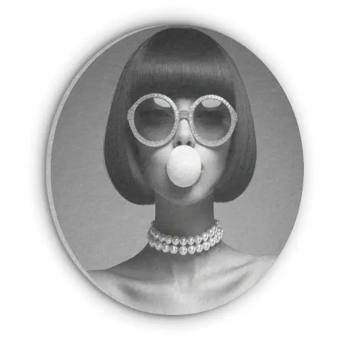 Vrouw - Zwart Wit - Ketting - Zonnebril Akoestische PET Vilt - Rond klein -3d
