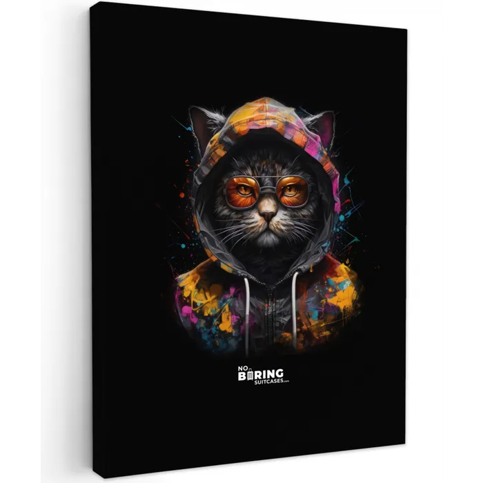 Kat met kleurrijk vest en oranje bril canvas 2cm klein -z3d