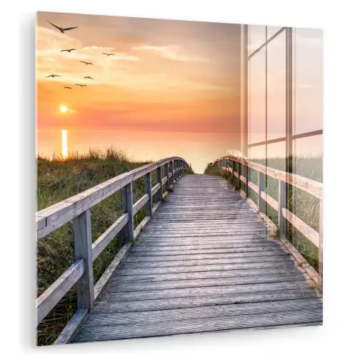 Zonsonderang - Zee - Pad - Gras - Duin - Vogels plexiglas 5mm klein -zzzproduct_nieuw