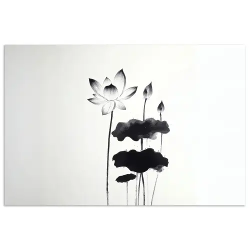 Bladeren - Zwart - Lotusbloem - Minimalitisch poster papier klein -3d