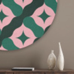 Groen - Roze - Retro - Sterren Akoestische PET Vilt - Rond klein 838 -sfeer5_closeup