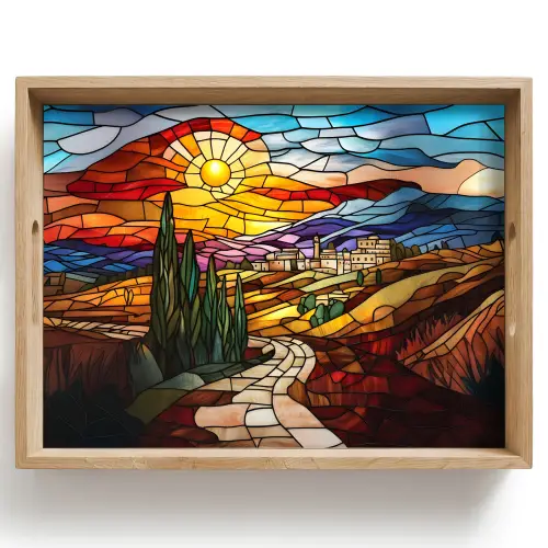 Mozaïek - Zon - Landschap - Dorp Dienblad Rechthoek middel -z3d_shopping