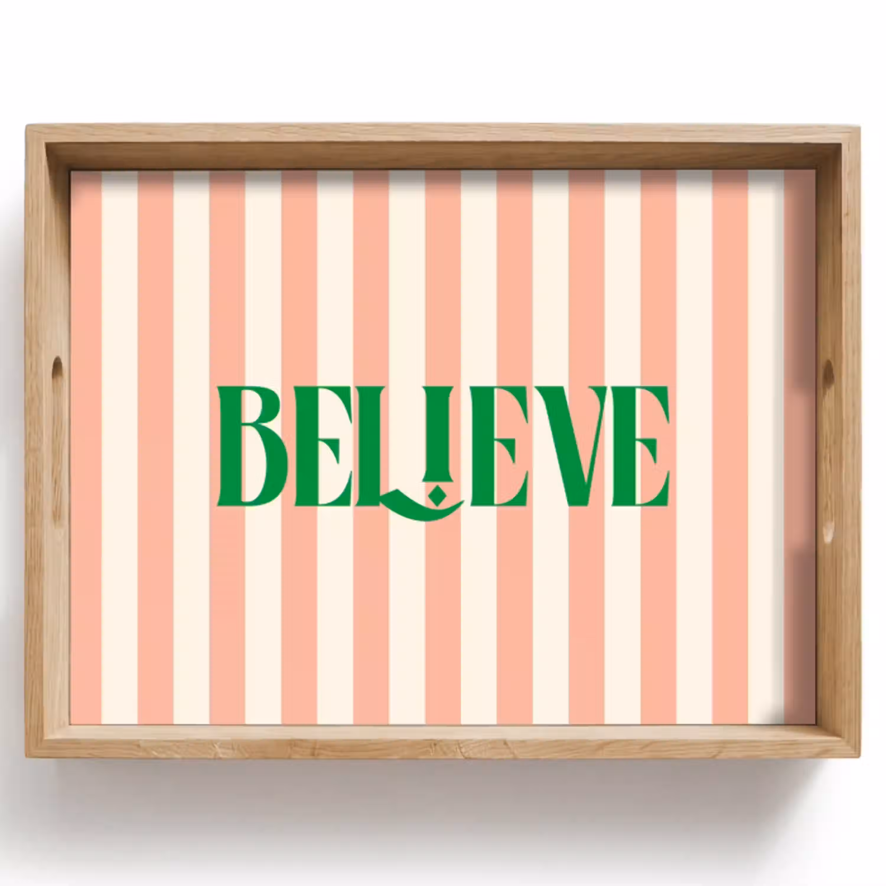 Zachtroze - Groen- Strepen - Believe Dienblad Rechthoek middel -z3d_shopping