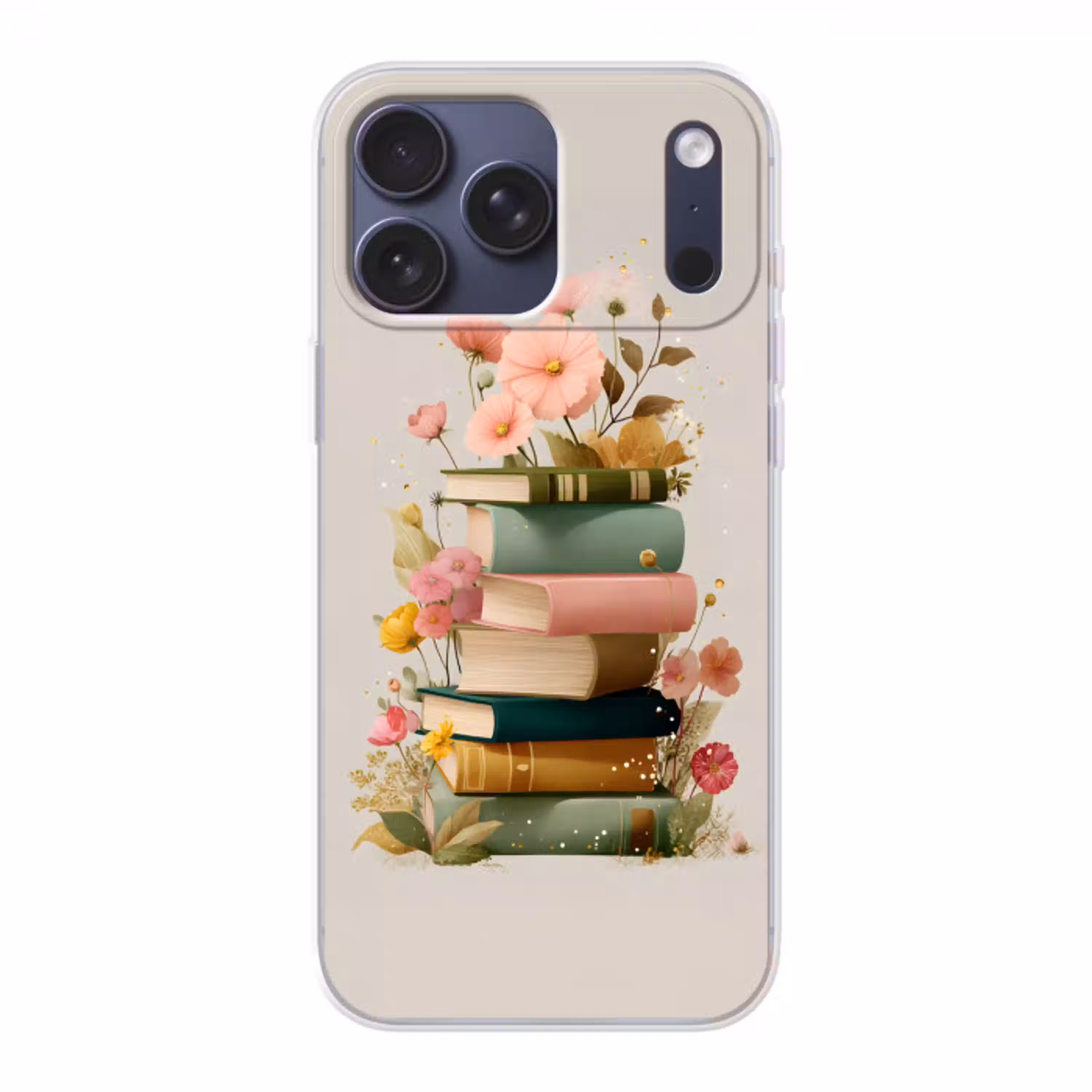 Boeken - Stapel - Bloemen - Kleurrijk Telefoonhoesje iPhone 17 Pro Max klein -3d