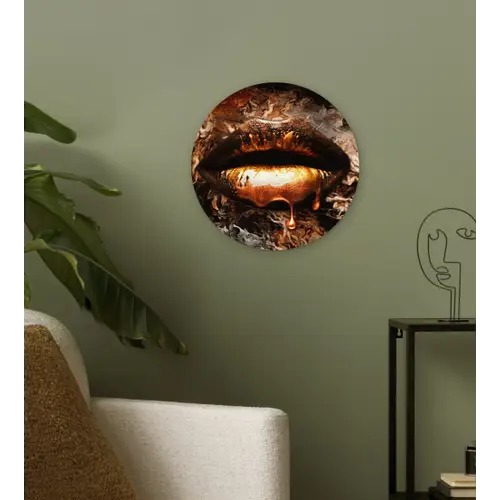 Goud - Lippen - Kunst Wandcirkel kunststof plaat 5mm dik klein -sfeer3