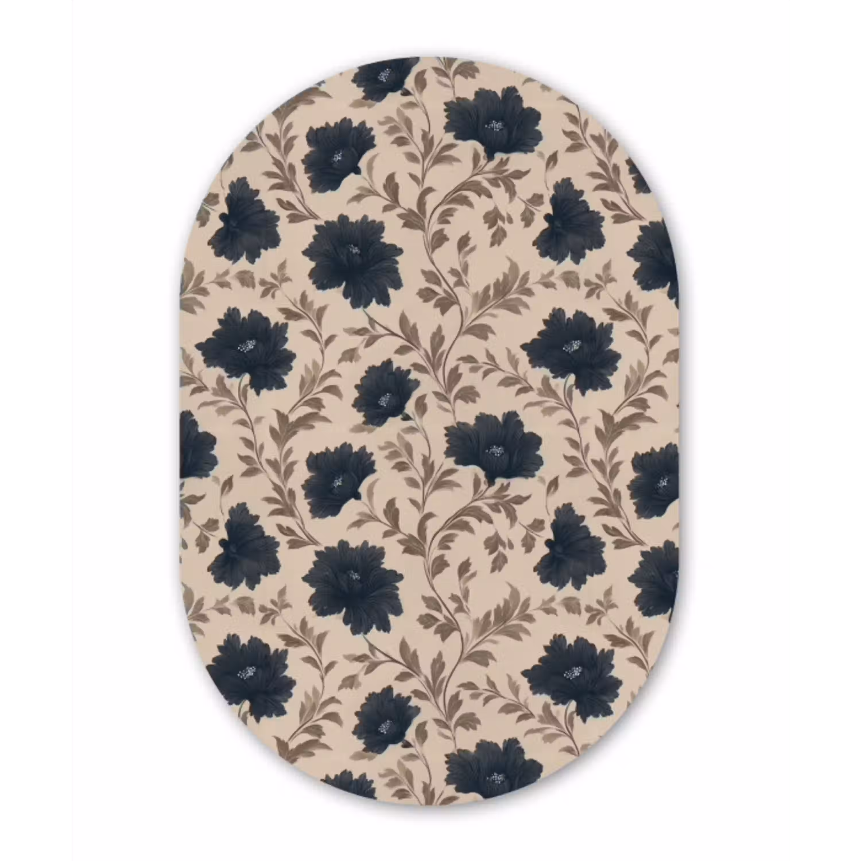 Motief - Bloemen - Zwart - Beige Wandcirkel Ovaal Aluminium middel 839 -3d