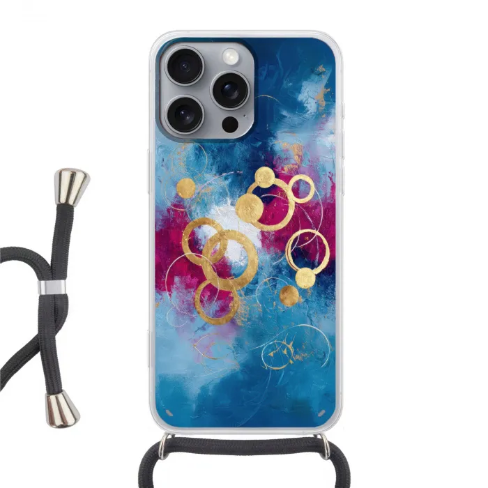Cirkels - Goud - Abstract Hoesje iPhone 16 Pro Max met koord klein -3d