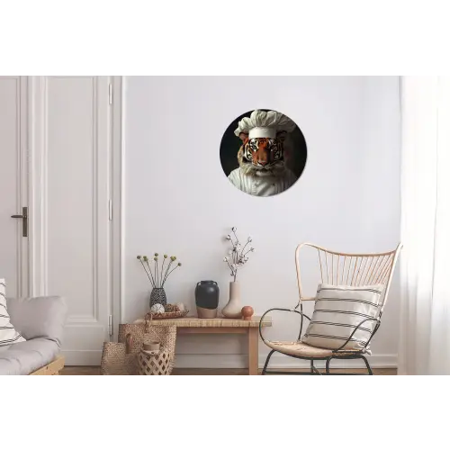 Tijger - Kokskleding - Bruin Wandcirkel aluminium klein -woonkamer
