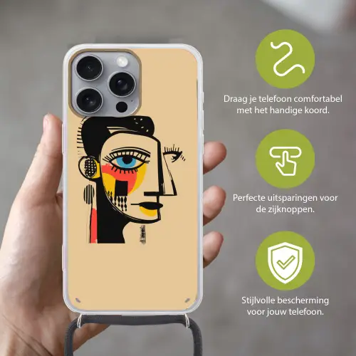 Geometrisch - Felle kleuren - Kubistische stijl Hoesje iPhone 16 Pro Max met koord klein -sfeer2_NL