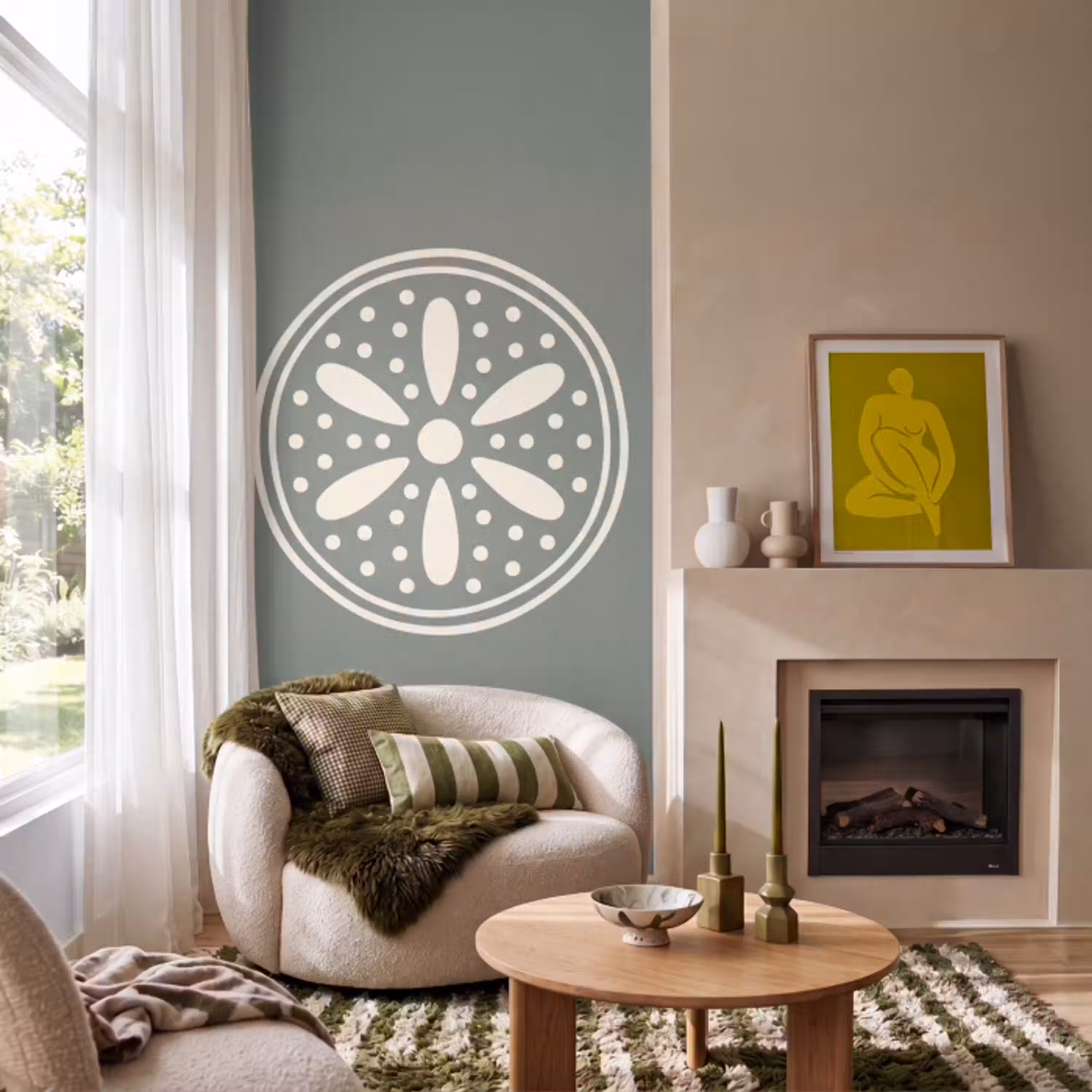Patroon - Cirkel - Abstract - Groen - Decoratie Behang Vlies klein -sfeer2