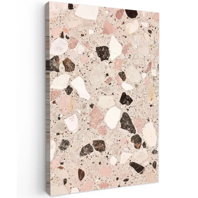 Licht - Roze - Terrazzo - Stenen Tuinposter op houten frame 2 cm dik middel -3d