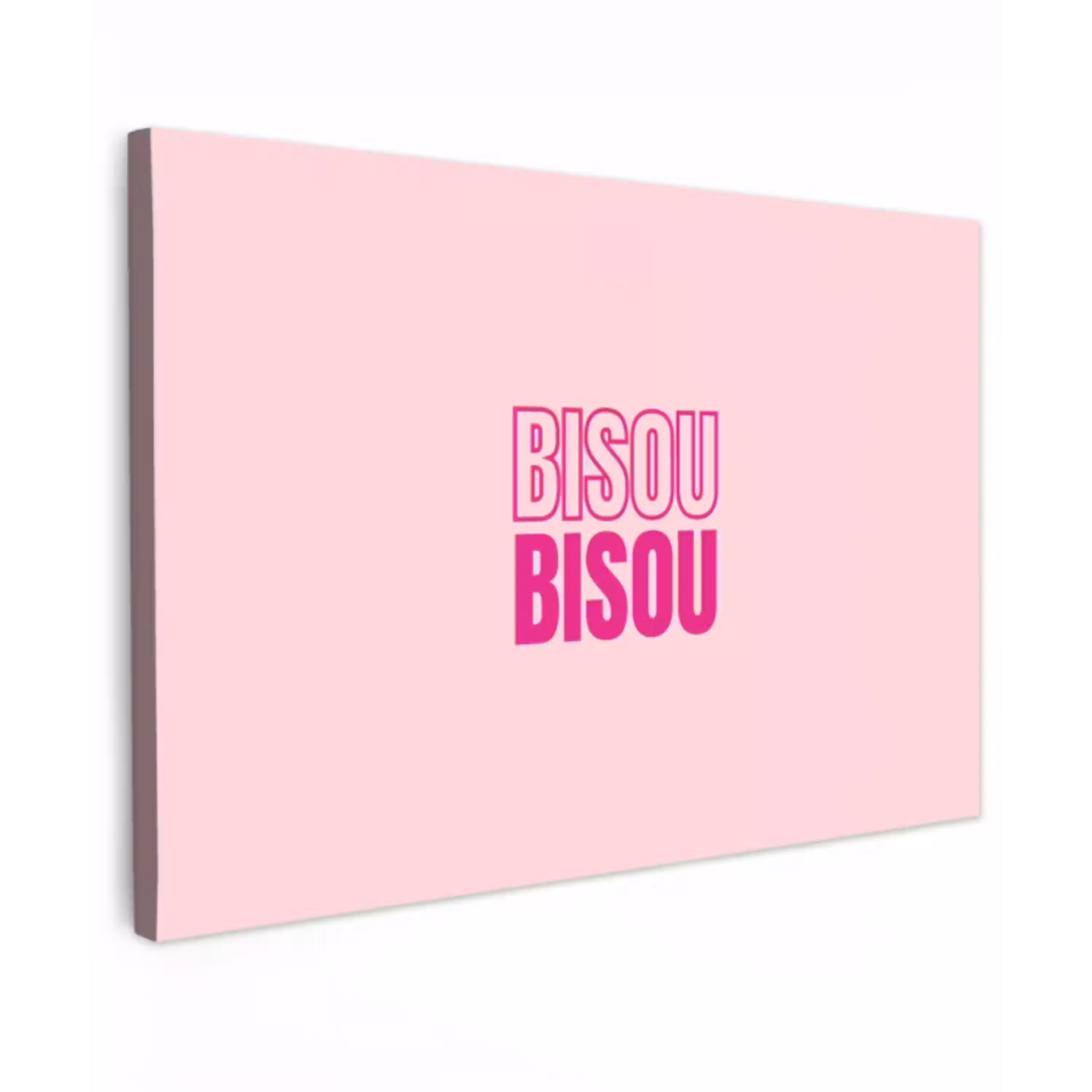 Bisou - Roze - Minimalistisch Tuinposter op houten frame 2 cm dik klein -3d