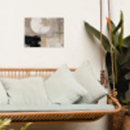 Abstract - Cirkel - Modern - Beige - Zwart - Minimalistisch tuinposter los doek klein -sfeer7