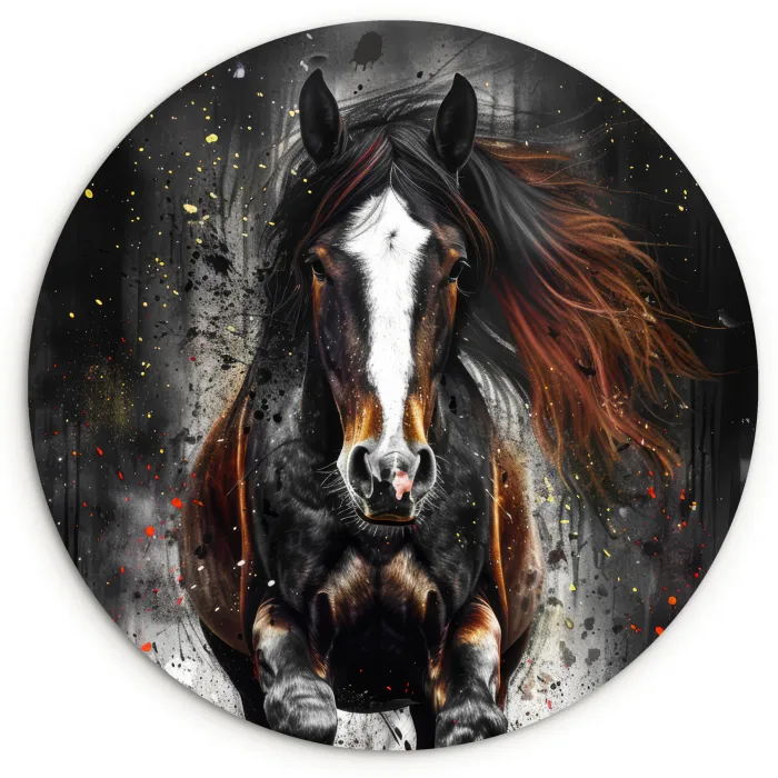 Paard - Dieren - Zwart - Luxe - Modern Wandcirkel kunststof plaat 5mm dik klein -3d