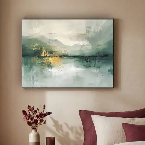 Groen - Modern - Abstract - Goud Textielframe zwart klein -sfeer1
