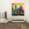 Neon Skyline - Graffiti - Kleurrijk - Gebouwen aluminium wit klein -sfeer1