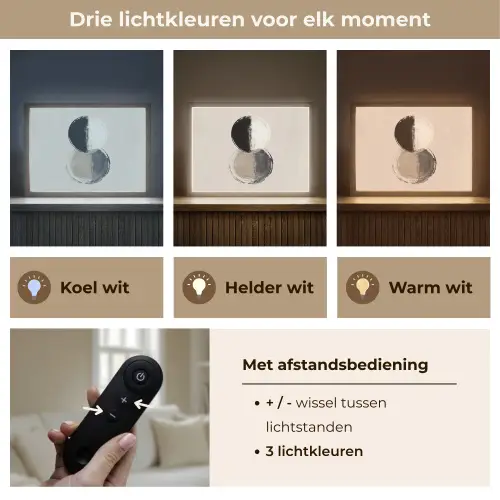 Cirkels - Strepen - Minimalistisch - Zwart Light Box met batterij (Wandlamp) middel -USP_lichtkleurNL