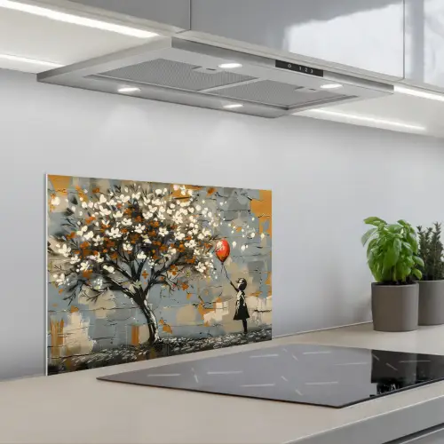 Boom - Graffiti - Banksy Style - Balloon Girl keuken achterwand spatscherm klein -3d_schuin