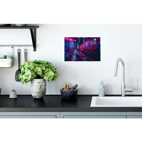 Stad - Neon -  Nacht - Roze - Graffiti Muursticker klein -keuken