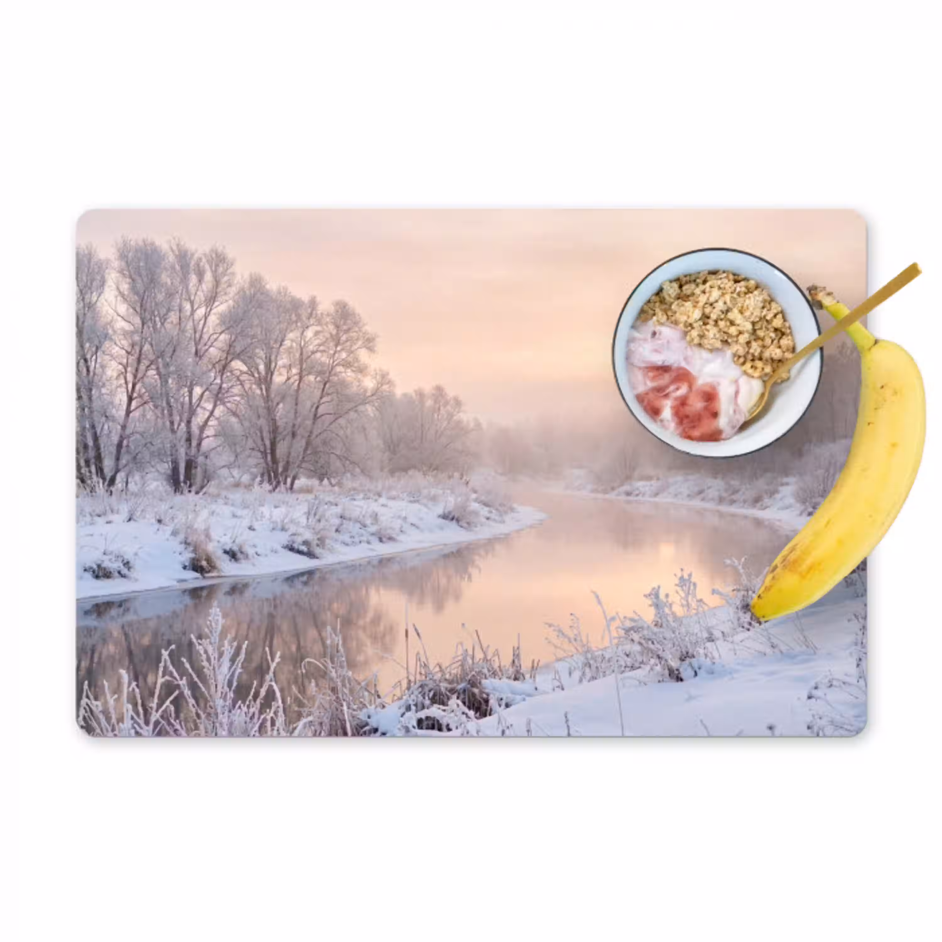 Rivier - Winter - Landschap - Sneeuw - Zonsopgang Placemat vinyl groot -zzzproduct_Kitchenyeah-website