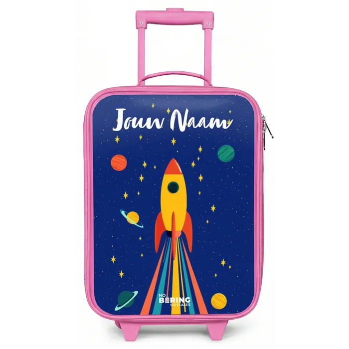 Raket - Sterren - Planeet - Ruimte Kinderkoffer - Roze klein -zz3dotto
